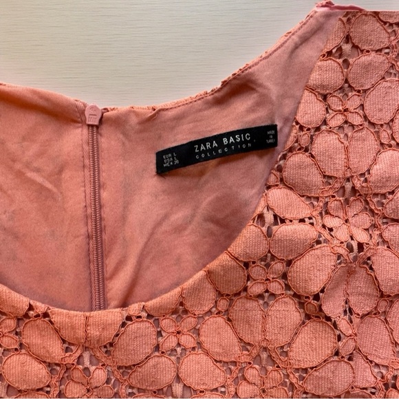 ZARA Basic Collection Coral Lace Midi Dress – Size L – Short Sleeve Fit & Flare - Picture 13 of 16